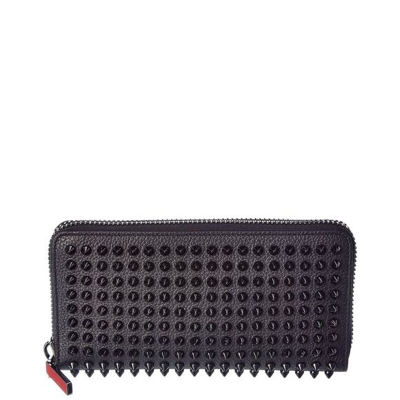 Christian Louboutin Panettone Spiked Leather Zip Around Wallet, Grey - Picture 1 of 4
